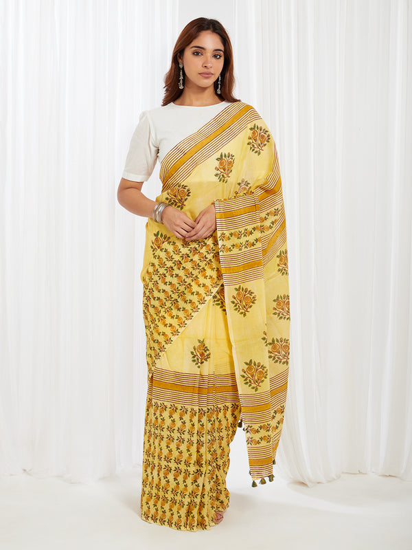 Temple Border Gulaab Buttah Saree